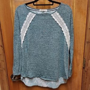 Rewind Mixed fabric long sleeve top